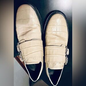 Aerosoles Cream Crocodile Pattern Platform Chunky Heel Lug sole Penny Loafers 7